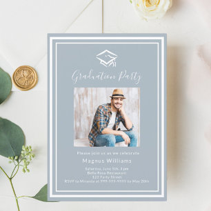 Dusty blue photo cap Graduation Party Invitation