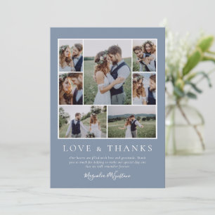 Dusty Blue Photo Collage Love and Thanks Wedding  Thank You Card