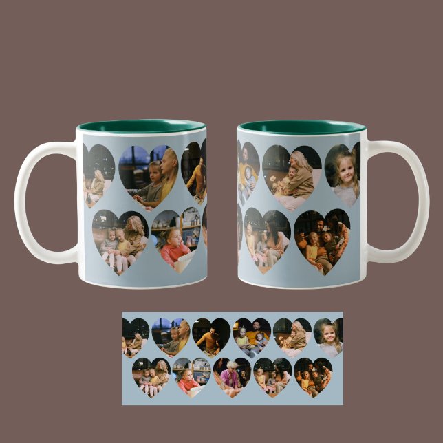Dusty Blue Photo Collage Mug with Heart Frames (Dusty Blue Photo Collage Mug with Heart Frames)