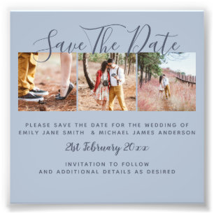Dusty Blue PHOTO Collage Save The Dates Wedding Print