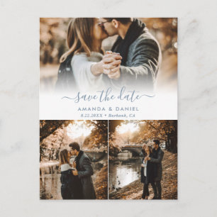 Dusty Blue Photo Collage Wedding Save The Date Announcement Postcard