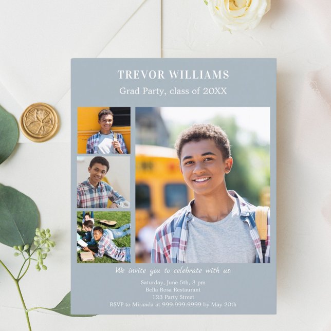 Dusty blue photo Graduation Party invitation (Creator Uploaded)