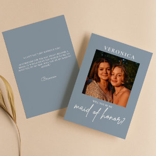 Dusty Blue Photo Maid of Honour Boho Proposal Card