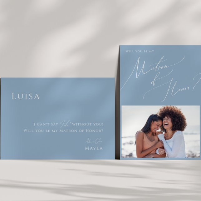 Dusty Blue Photo Matron of Honour Proposal Card (Creator Uploaded)