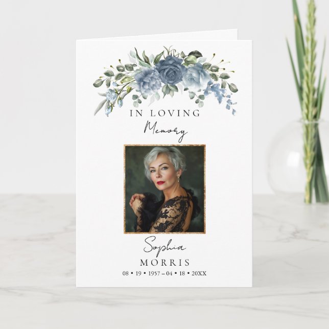 Dusty Blue Photo Memorial Funeral Program Template (Front)