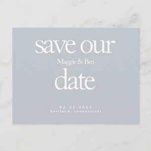 Dusty Blue Photo Modern Save the Date Postcard