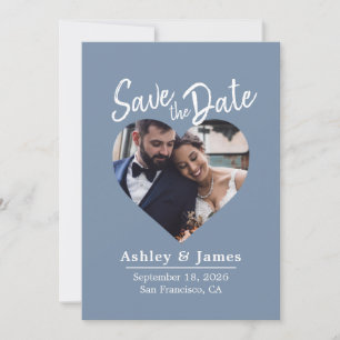 Dusty Blue Photo Modern Script Save the Date