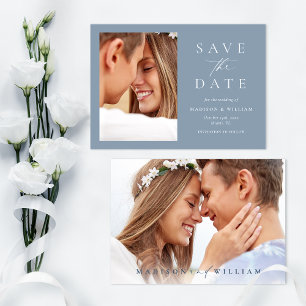 Dusty Blue Photo Modern Wedding Save The Date