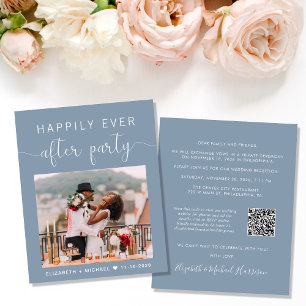 Dusty Blue Photo QR Code Wedding Reception Invite