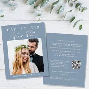 Dusty Blue Photo QR Code Wedding Reception Invite