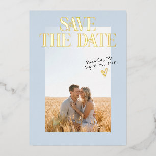 Dusty Blue Photo Save The Date Foil Card