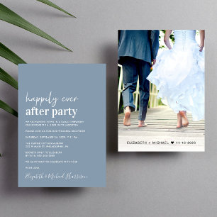 Dusty Blue Photo Wedding Reception Invitation