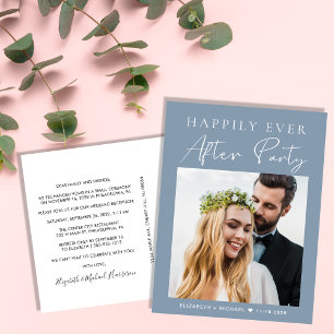 Dusty Blue Photo Wedding Reception Invitation Postcard
