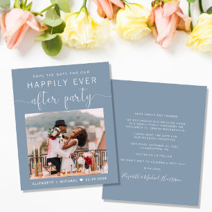 Dusty Blue Photo Wedding Reception Save the Date