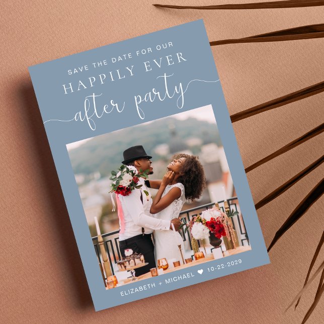 Dusty Blue Photo Wedding Reception Save the Date Announcement (Creator Uploaded)