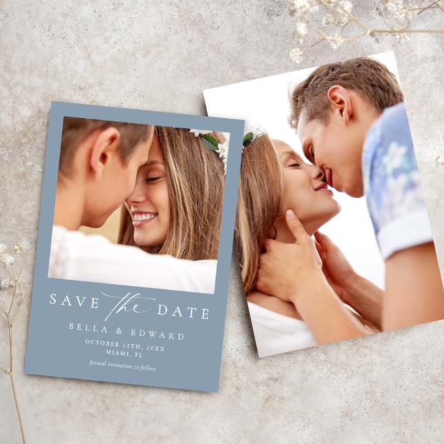 Dusty Blue Photo Wedding Save The Date (Creator Uploaded)