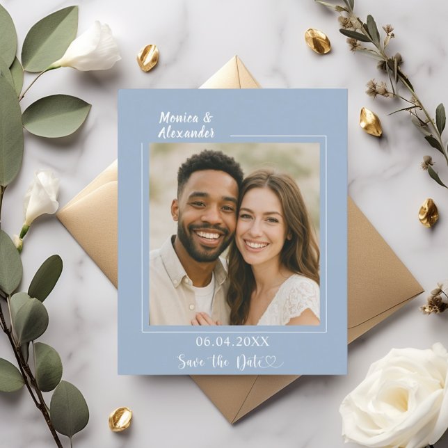 Dusty blue photo wedding Save the Date card (Creator Uploaded)