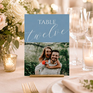 Dusty Blue Photo Wedding Table Number