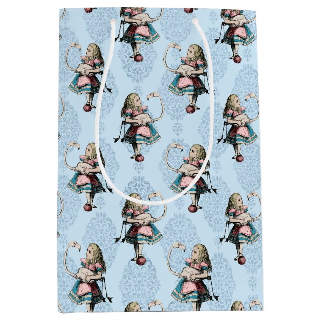 Dusty Blue & Pink Alice In Wonderland Baby Shower Medium Gift Bag (Front)