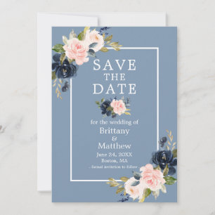 Dusty Blue Pink Blush Floral Save the Date