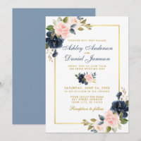 Dusty Blue Pink Blush Floral Wedding Gold Frame