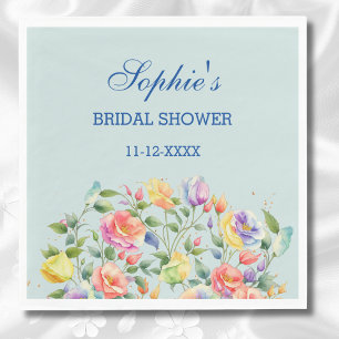 Dusty Blue Pink Bright Roses Bridal Shower Napkin