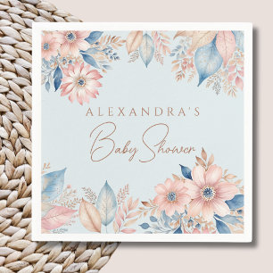 Dusty Blue Pink Floral Boho Chic Baby Shower Napkin