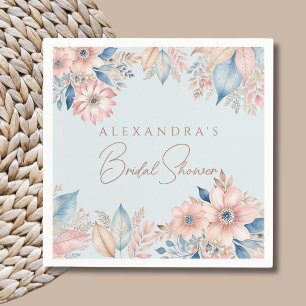 Dusty Blue Pink Floral Boho Chic Bridal Shower Napkin