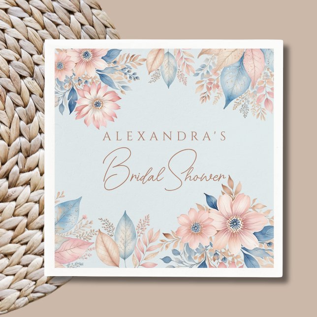 Dusty Blue Pink Floral Boho Chic Bridal Shower Napkin (Creator Uploaded)