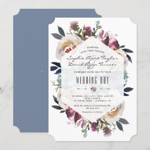 Dusty Blue Pink Floral Bouquet Geometric Wedding Invitation