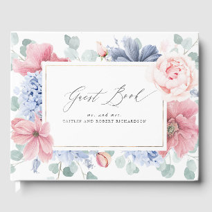 Dusty Blue Pink Floral Elegant Wedding Guest Book