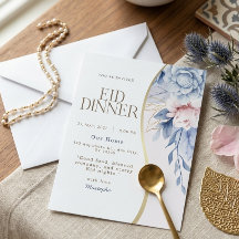 Dusty Blue Pink Floral Gold Curve Eid Dinner Party