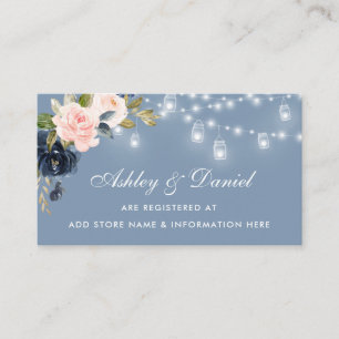 Dusty Blue Pink Floral Lights Wedding Enclosure Card