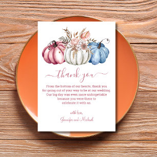 Dusty Blue & Pink Floral Pumpkin Autumn Wedding Thank You Card