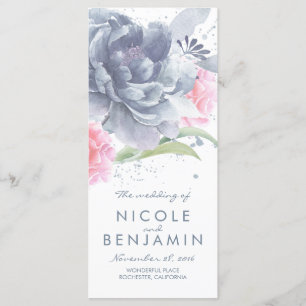 Dusty Blue Pink Floral Watercolor Wedding Programs