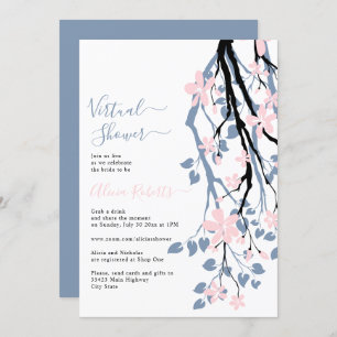 Dusty blue, pink flowers virtual bridal shower invitation