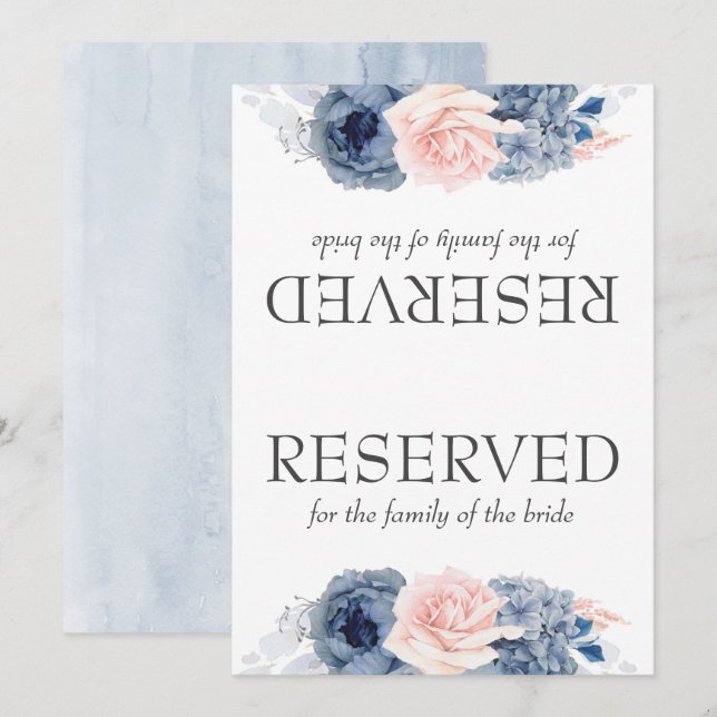 Dusty Blue Pink Flowers Wedding Reserved Sign (Front/Back)