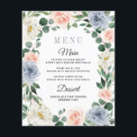 Dusty Blue Pink Peach Floral Wedding Menu Cards<br><div class="desc">Dusty Blue Grey Blush Pink Peach Floral Wedding Menu Cards - feature a eucalyptus and greenery wreath decorated with ivory/white,  dusty blue grey/grey and blush pink  and peach flowers. View the matching collection on this page to find matching products.</div>