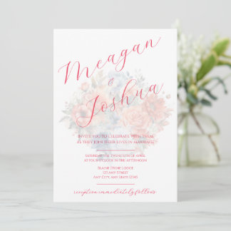 Dusty Blue Pink Wedding Invitation