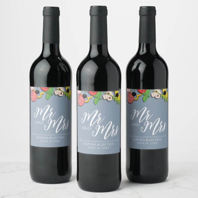 Dusty Blue PIZZA Modern Minimal Chic Wedding Wine Label (Bottles)