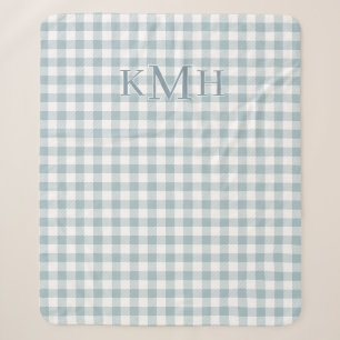 Dusty Blue Plaid Country Monogram Sherpa Blanket