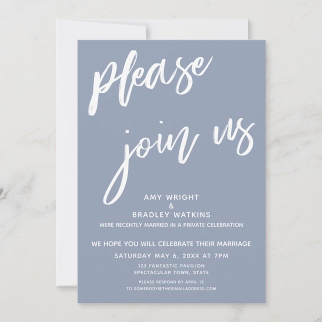 Dusty Blue Please Join Us After Wedding Reception Invitation (Front)