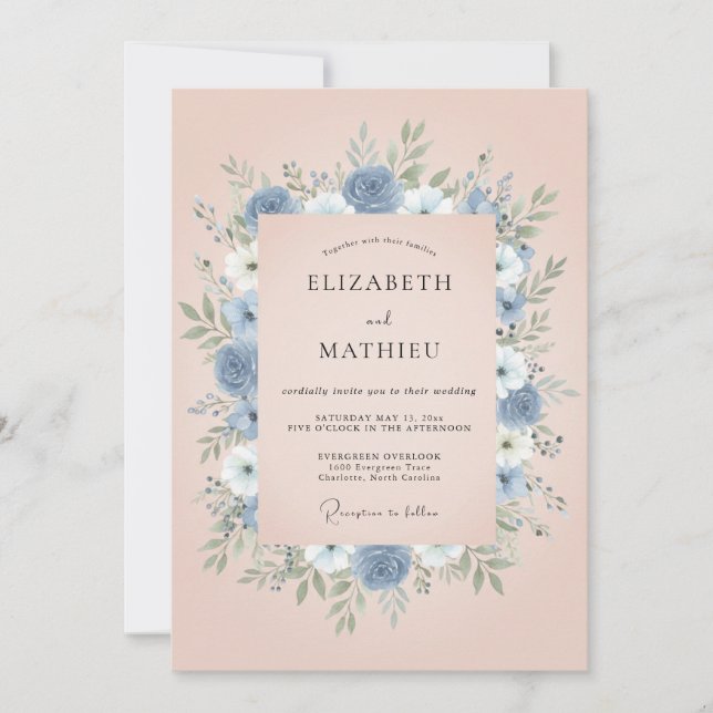 Dusty Blue Polished Spring Wedding Invitation (Front)