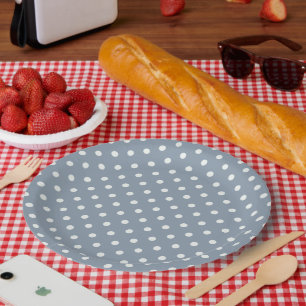Dusty Blue Polka Dots Party Paper Plate