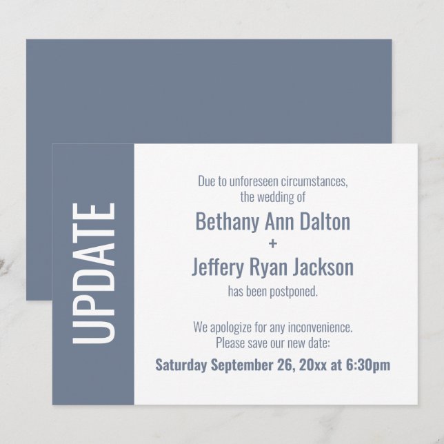 Dusty Blue Postponed Wedding Announcement (Front/Back)