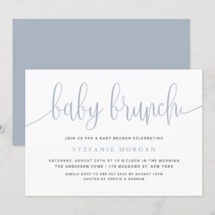 Dusty Blue Pretty Calligraphy Baby Brunch Invitation