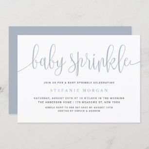 Dusty Blue Pretty Calligraphy Baby Sprinkle Invitation