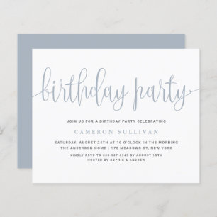 Dusty Blue Pretty Calligraphy Birthday Invitation