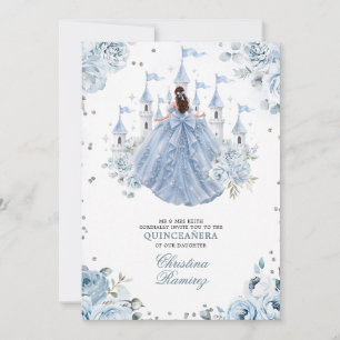 Dusty Blue Princess Fairytale Castle Quinceanera Invitation