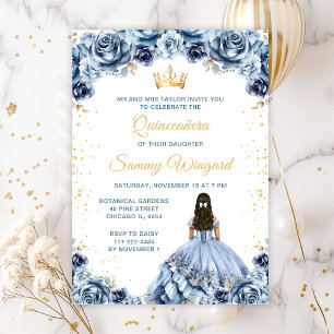 Dusty Blue Princess Floral Quinceañera Invitation